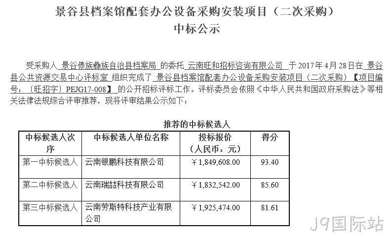 景谷县档案馆配套办公设备采购安装项目